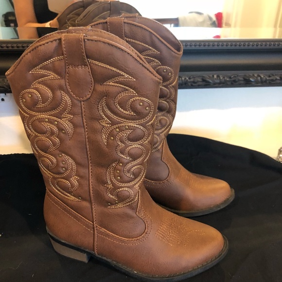 YOUTH NWT! TAN COWBOY ZIPPER WESTERN BOOTS CAT /& JACK LINDA GIRLS SHOES